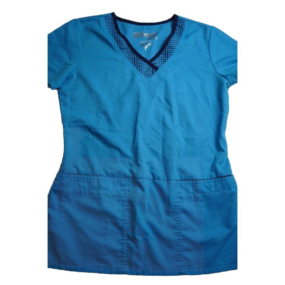 Grey's Anatomy Active Grid V-Neck Scrub Top Blue Style 41431 Small